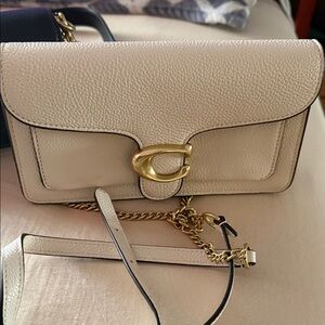 Coach Cream Pebbled Leather Shoulder Bag with Gold Hardware